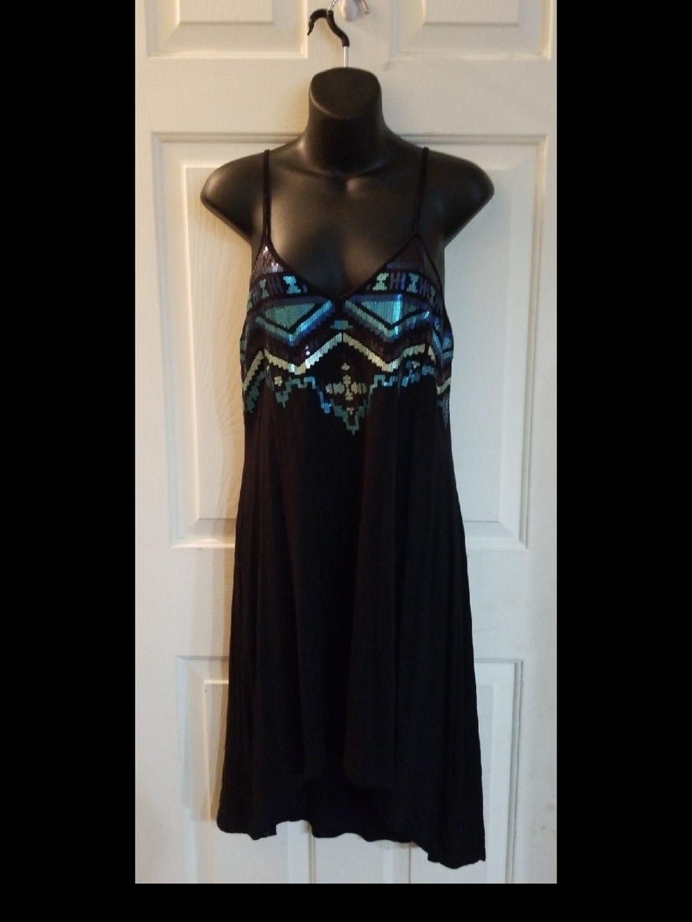 Express Black Mini Dress with Blue Sequin Accents #blk-t-8#